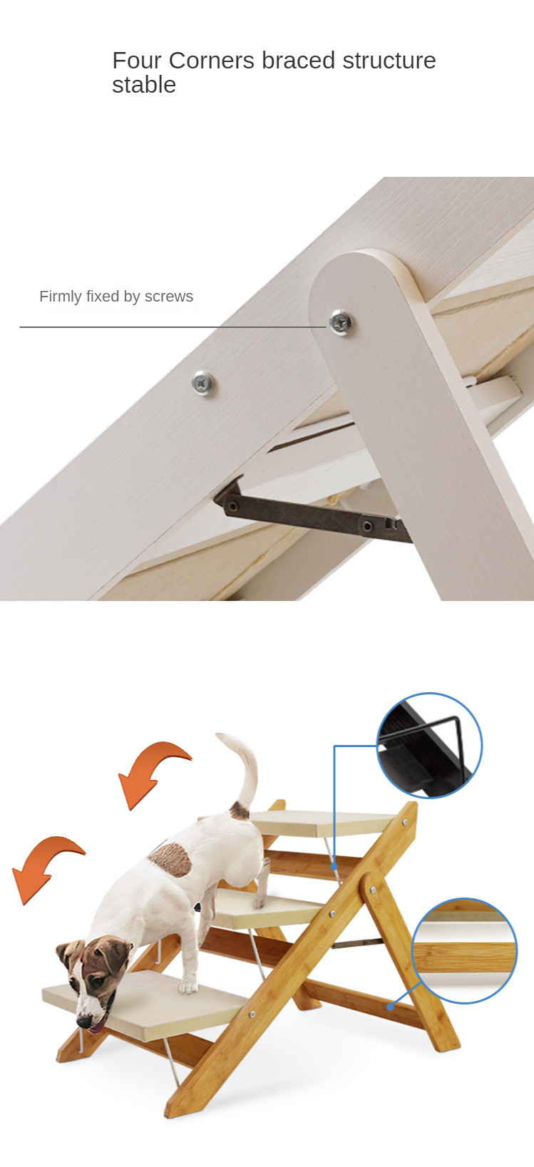 52cm Foldable Dog Car Steps Ramp 7kg Wooden Dog Steps For Bed