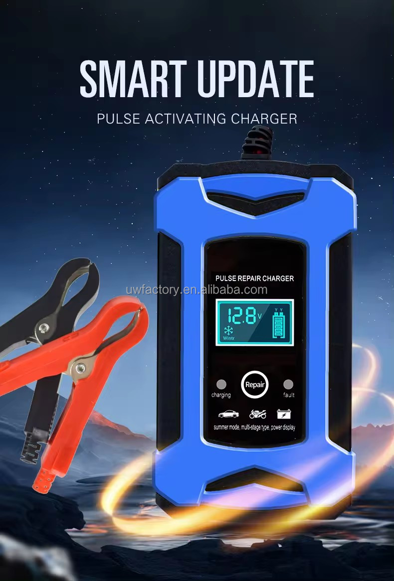 Sales 12V 6A 7 Version Motorcycle UPS Car Battery Charger Pulse Repair with LCD Charger EU Plug US Plug UK Plug SCP Input