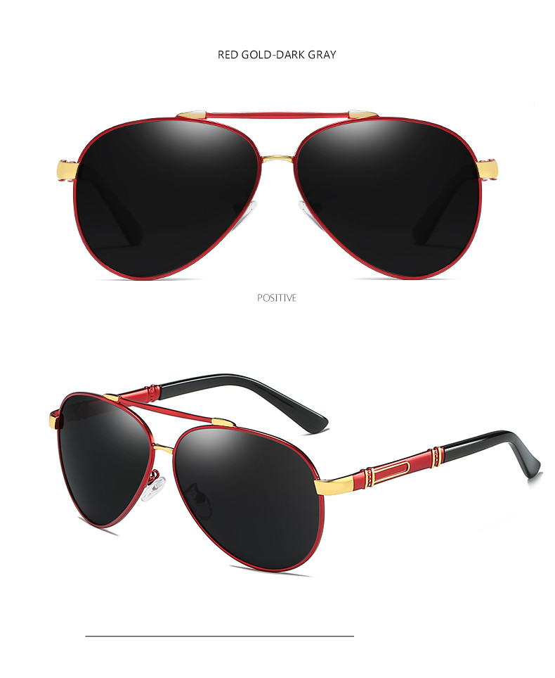 Fashion Metal Frame Polarized Sunglasses Black UV400 Oversized Metal Frame Glasses