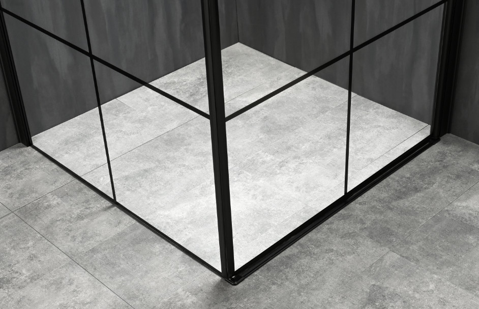 Stylish Square Shower Enclosures With Printing Glass And Black Frame