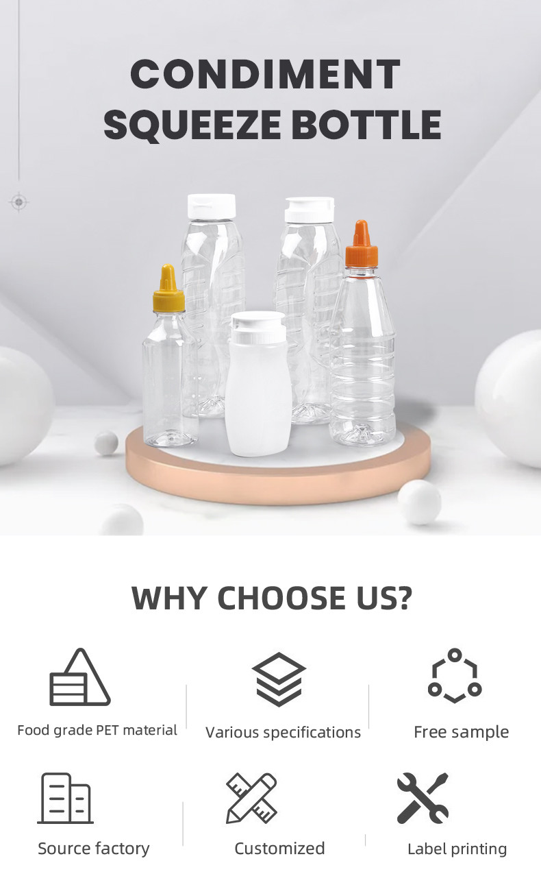 PET Plastic Squeeze Sauce Bottles With Lid Flip Top Food Grade