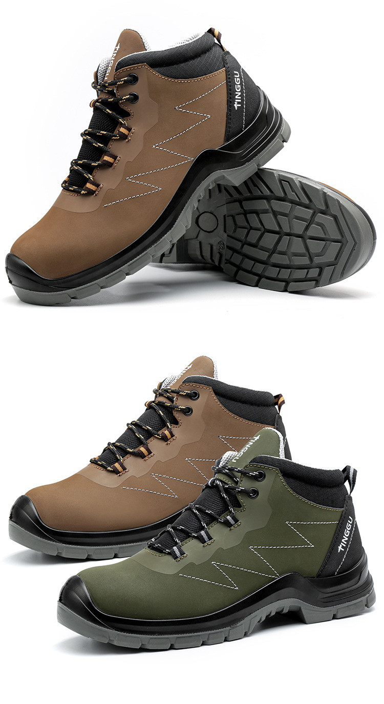 Anti-static Steel Toe Safety Boots Genuine Leather Work Shoes With Steel Plate Midsole PU Sole