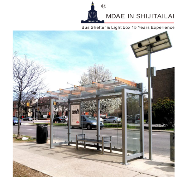 Anti Corrosive WiFi Solar Bus Shelter ISO14001 With Light Box