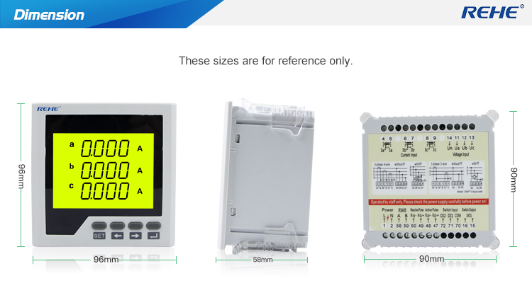 Slim type amp,volt,hz 96*96mm Three Phase LCD Multi-function digital panel Power Multimeters