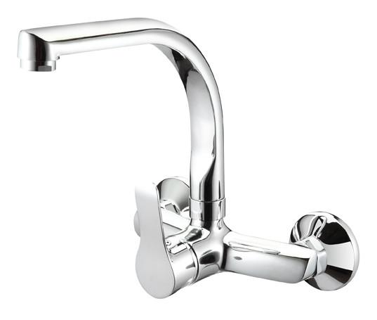 2 Hole Chrome Kitchen Mixer Faucet Wall Installation Single Lever Swivel Sink