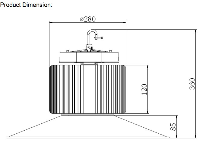 COB UL listed led high bay Bridgelux chip meanWell Drive