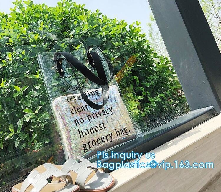 Custom Transparent Gift Pvc Tote Shopping Bag, reflective pvc shopping women's bag, shinny PVC harrods shopping bag, pac