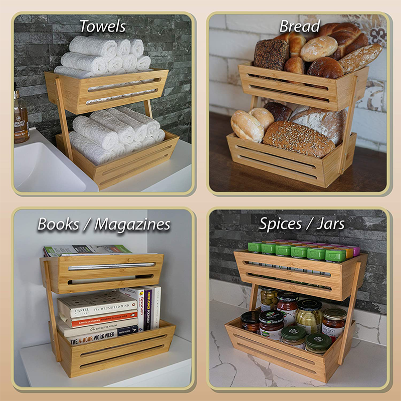 Multifunctional 2-Tier Large Capacity Fruit Vegetable Baskets Storage Stand for Kitchen