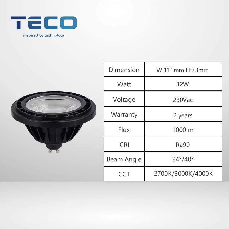 Teco ES111 LED Bulbs GU10 Base 4000K Nature White 40 Degree 25000hrs Dimmable Spotlight