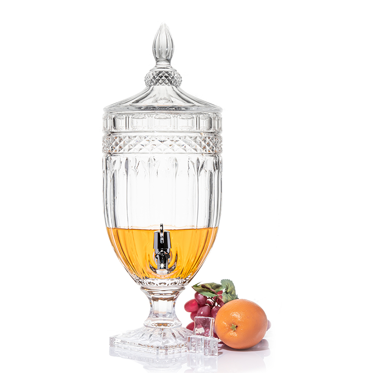 Factory price lead-free crystal glass 4.5L glass juice beverage dispenser with tap