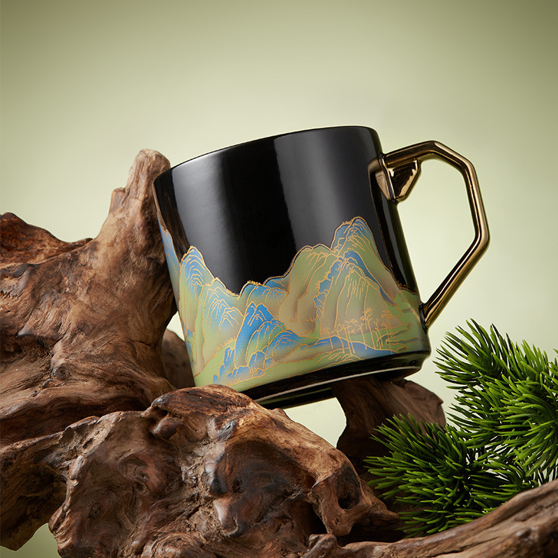 Exquisite Hand Painted Color Changing Glaze Ceramic Coffee Mug With 400ml Capacity For Gift Decoration