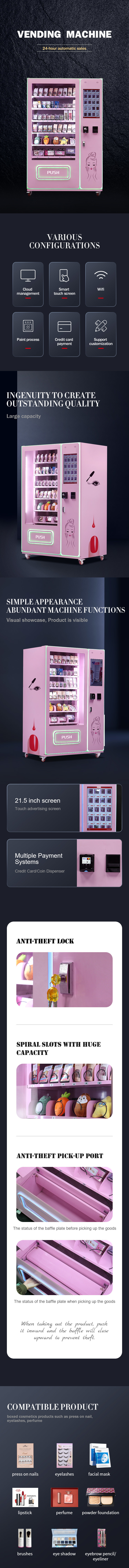 Customized Touch Screen Women Eyelash Hair Wigs Press On Nails Perfume Make Up Product Beauty Cosmetics Vending Machine