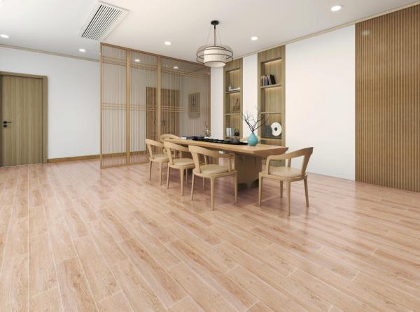 ISO9001 Wooden Porcelain Tiles Khaki Strip For Bedroom 15*90cm Apartment Floor