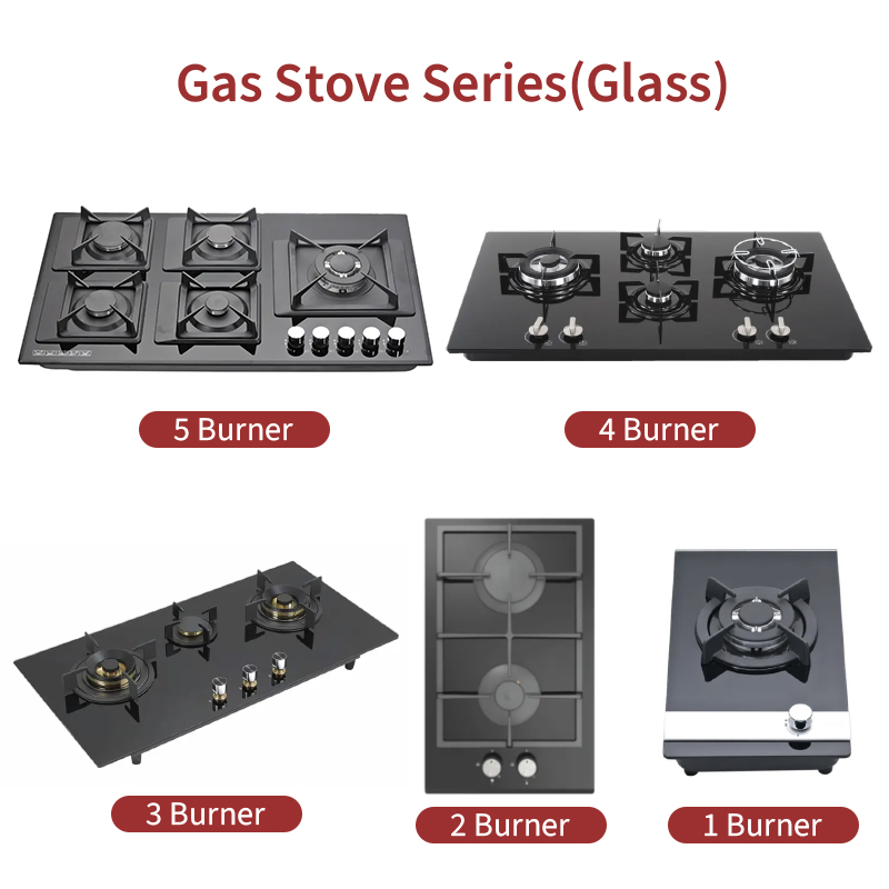 High Power Built In Gas Hob 25cm With 2 Burner Child Lock Panel Glass