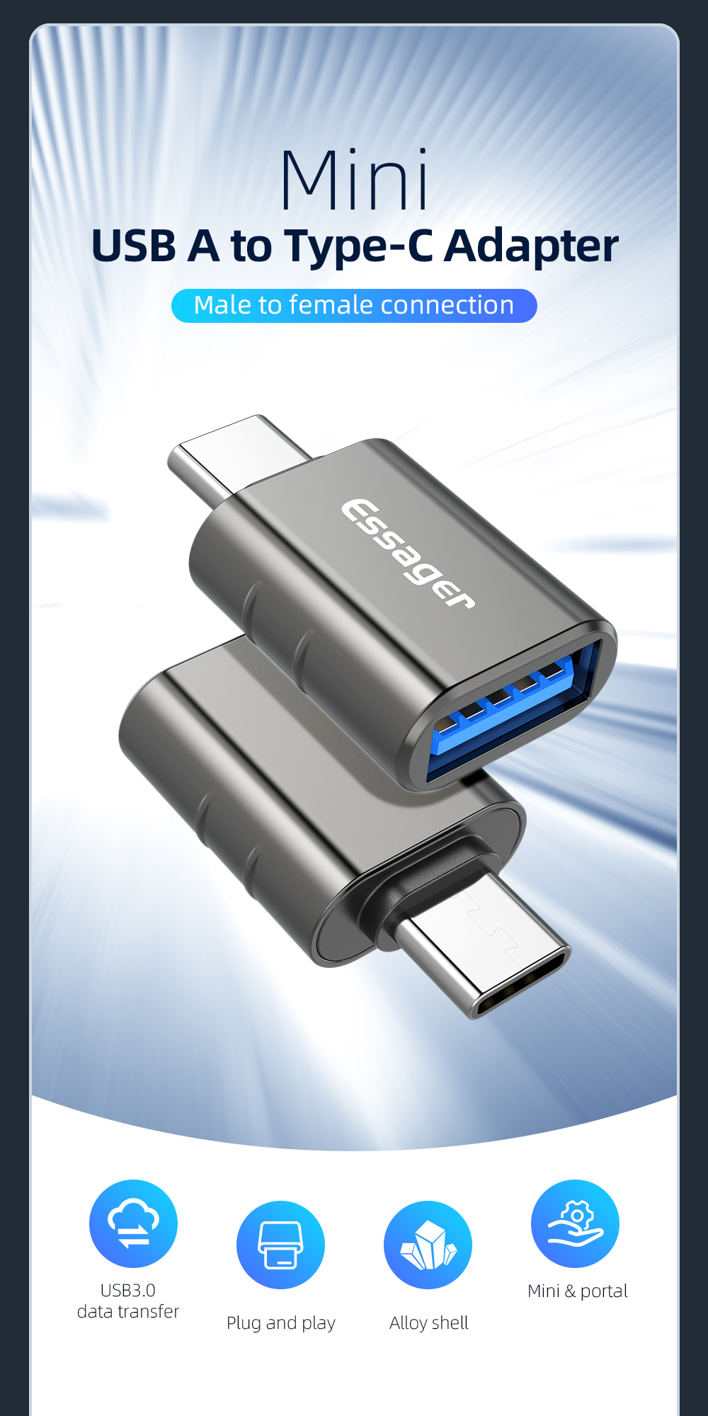 USB2.0 TO Type C Laptop Adapter Support 3A Fast Charging Data Transmission Type C Adapter