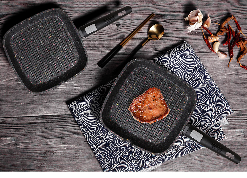 Cast Iron Stovetop Grill Pan Enamel Casserole Non Stick BBQ Grill Pan