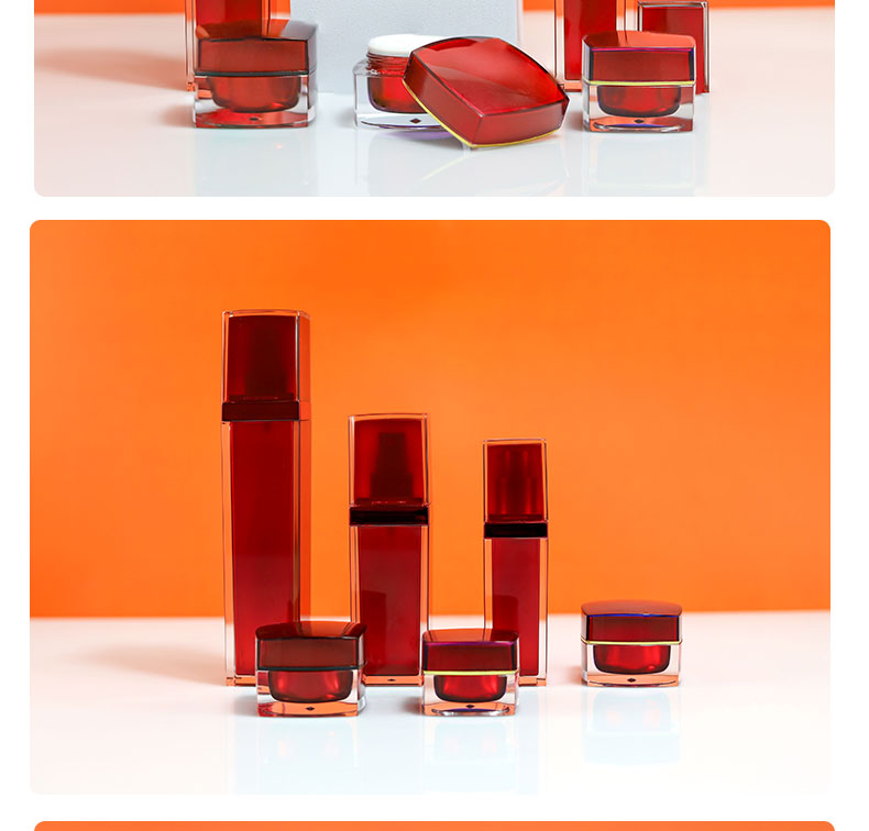 Customized Plastic Cosmetic Bottles Square Acrylic Cosmetic Packaging Bottle Red For Eye Cream