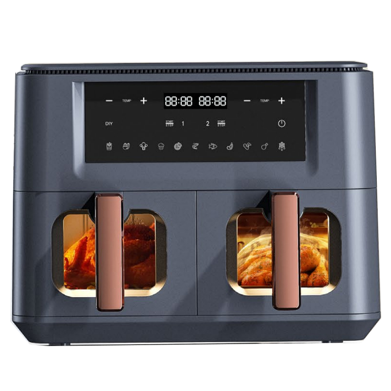 2400W 9L Dual Air Fryer With Transparent Window 12 Cooking Preset