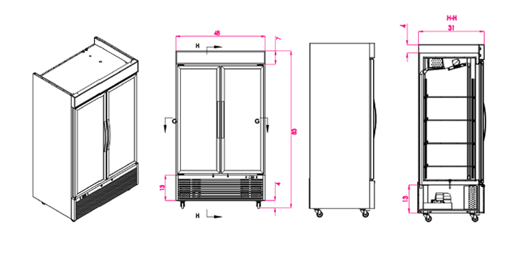 Air Cooling System R290 GAS 2 Glass Door Merchandisers 1170L