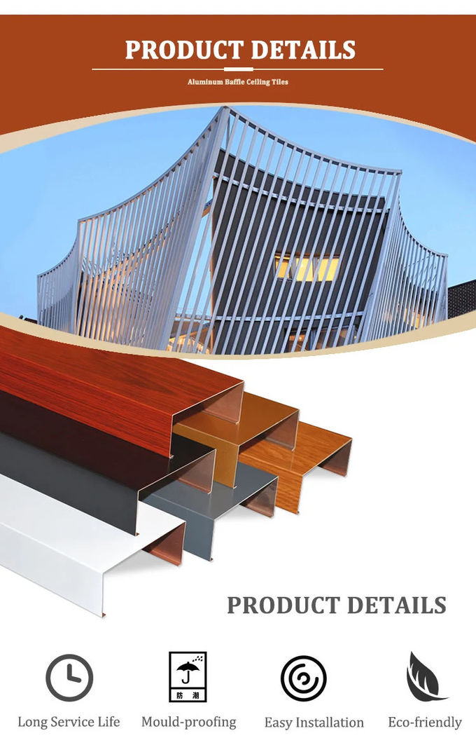Interior Decor Slat Ceiling Panels U Tube Customized Alum Strip Ceiling 1