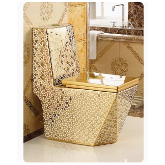 Modern Ceramic Toilet WC Set with Gold Finish Dual Flush Siphon Flush Luxury Bathroom