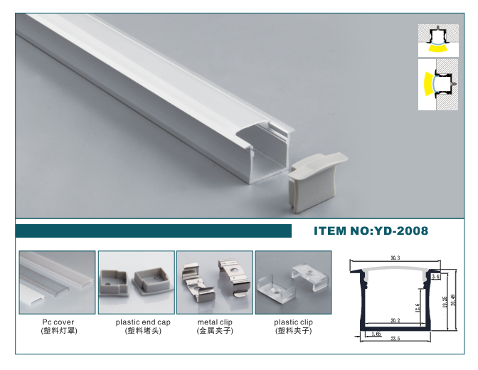 Recessed Strip Lights LED U Channel Aluminum 24*21mm Corrosion Proof