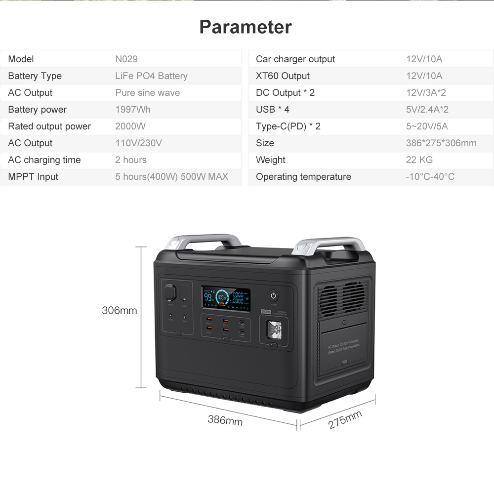Battery Lithium Portable Power Station For Refrigerator Tv 2000Wh Wireless Charger