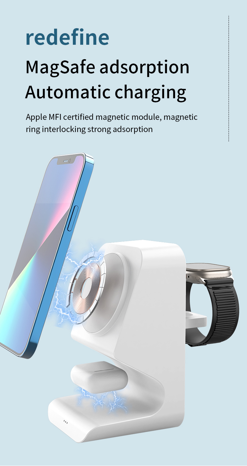 3 In 1 Magnetic Wireless Charger for iPhone 15 14 13 12 10w 15w Fast Charging Station
