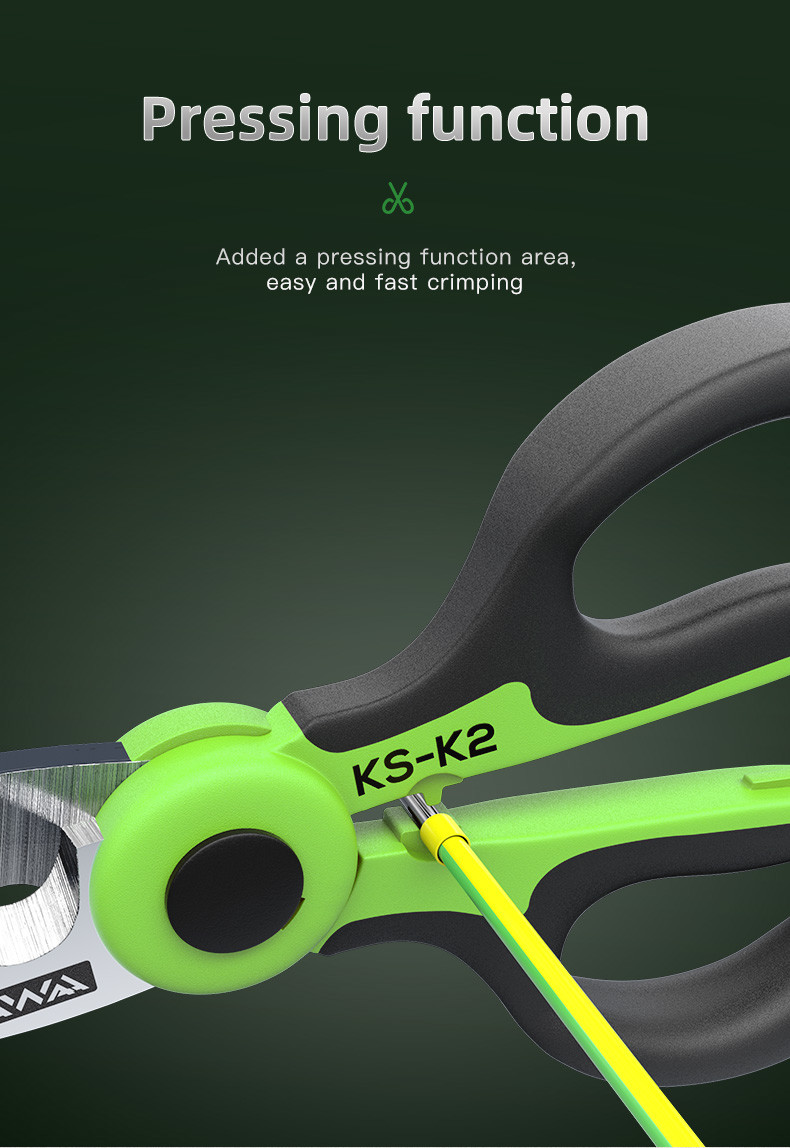 KS-K2 Fiber Optic Kevlar Cutter Stainless Steel Blade Fast Crimping Scissor Cleaver