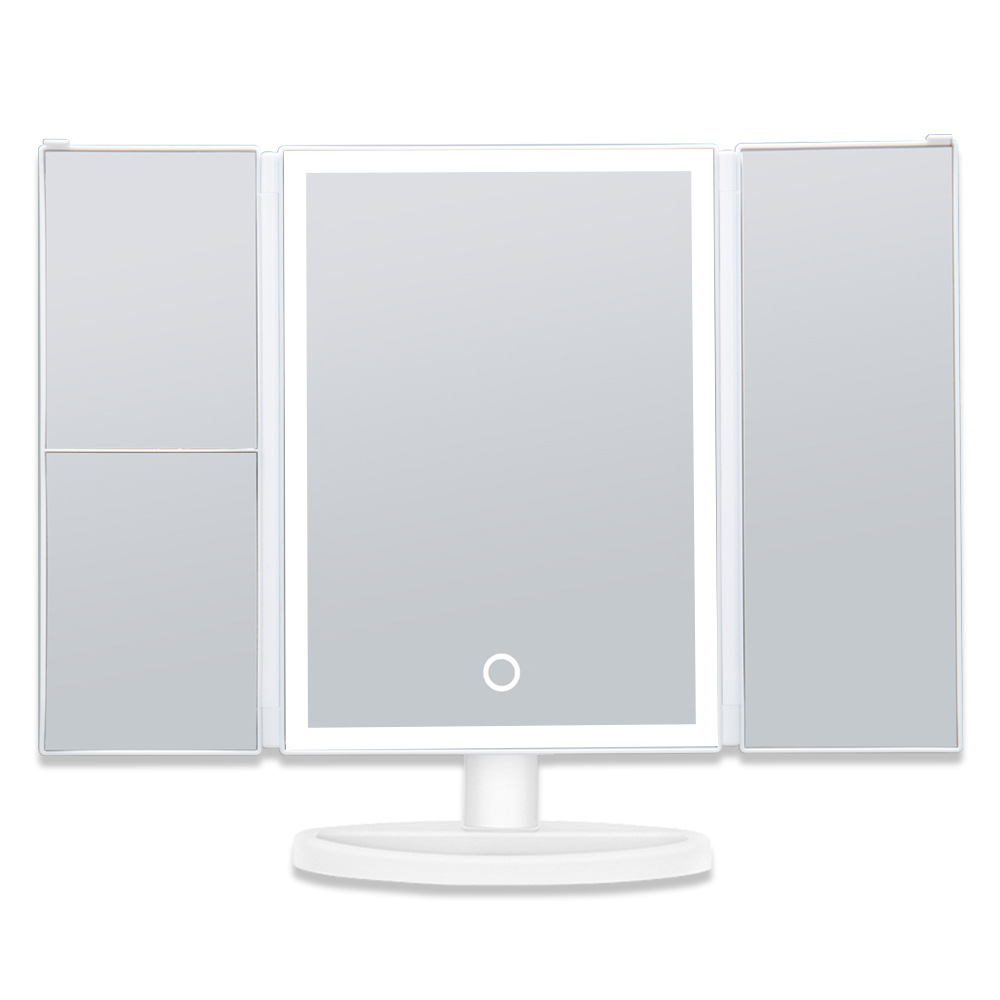 Touchscreen LED Trifold Vanity Mirror 10x Lighted Folding Travel Mirror