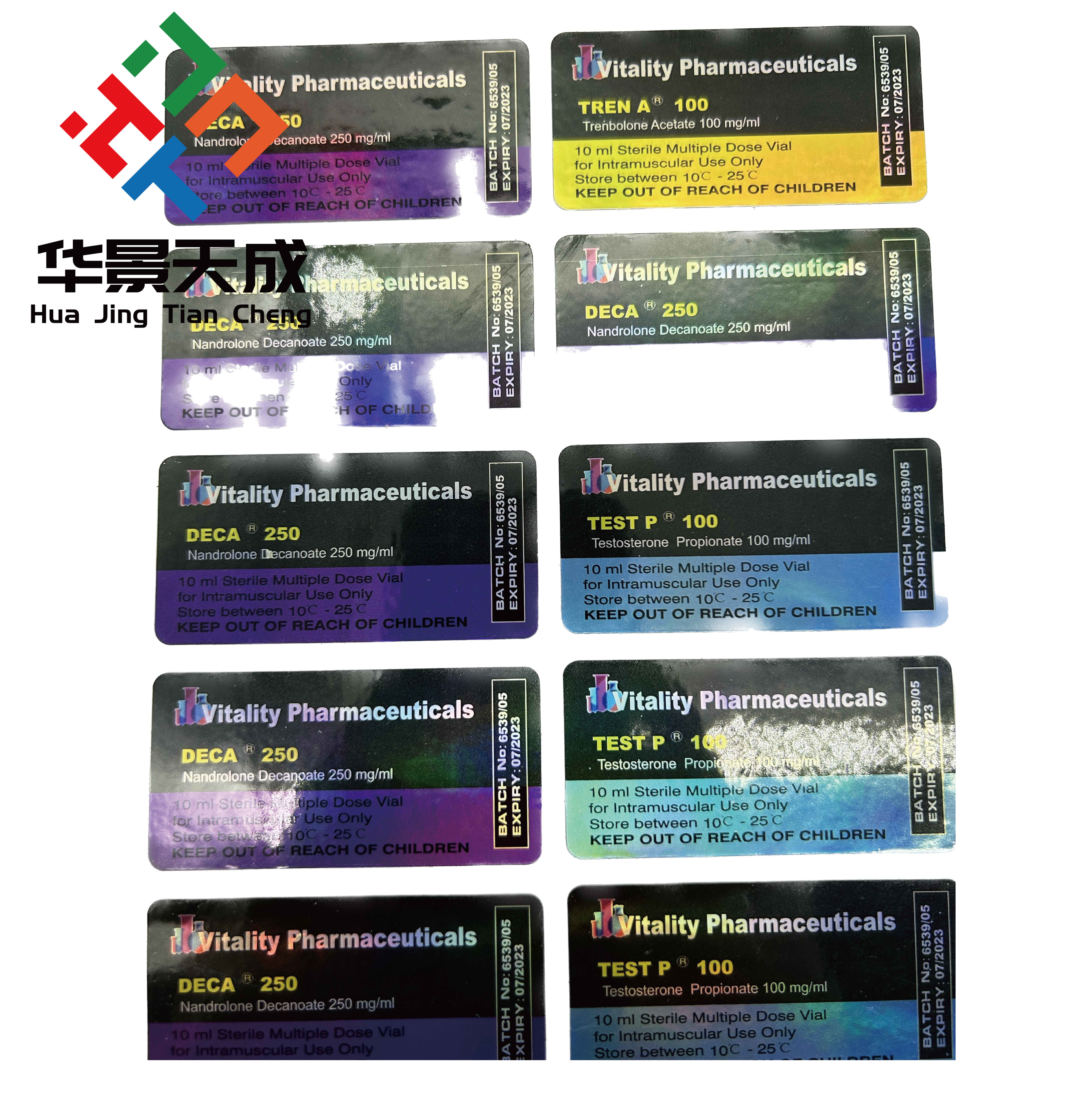 Anabolic Steroide Injection Vial Labels Holographic Glass Vial Label