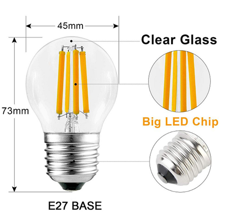 G45 led filament bulb 4W 220-240V E27 led filament globe bulb