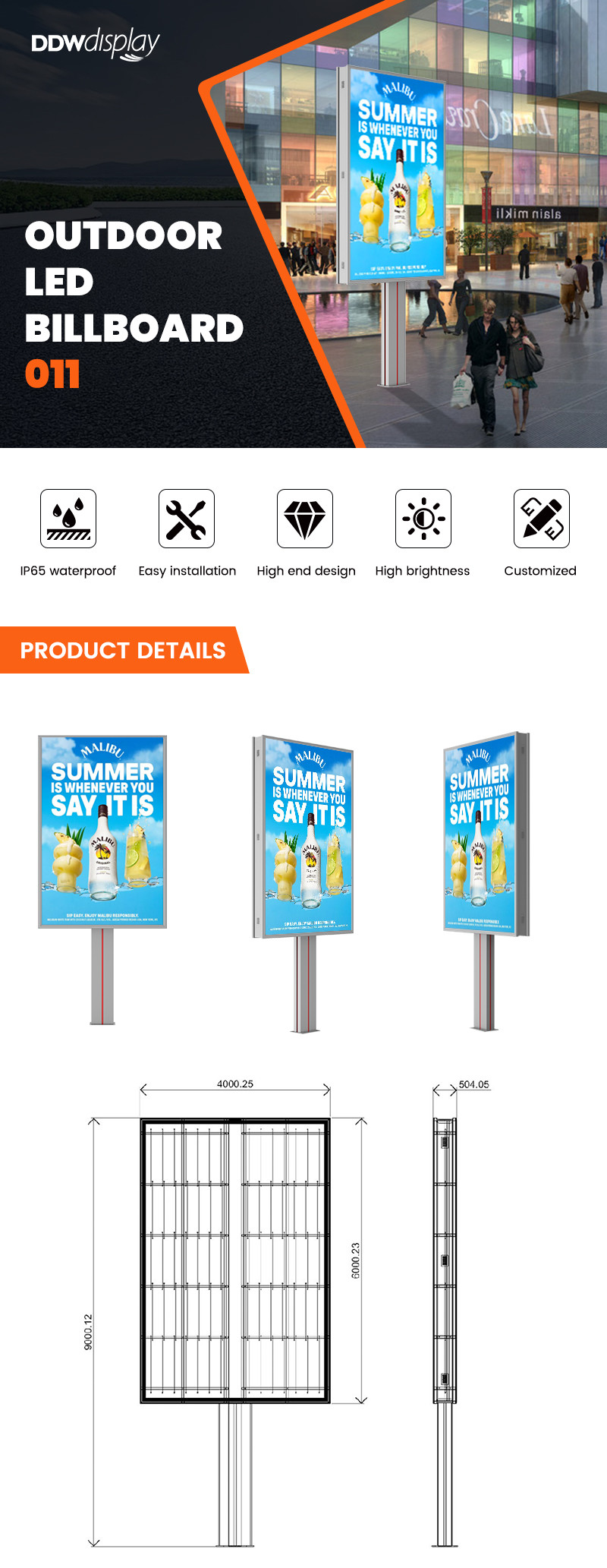 Easy installation waterproof IP65 p6 8000nits steel 4G system outdoor advertising led billboard with HDMl