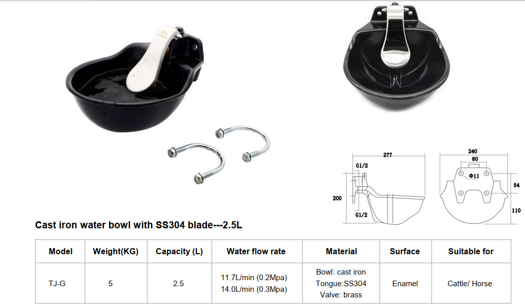 Automatic Iron Enamel Surface 2.5L Capacity Drinking Bowl for Cattle