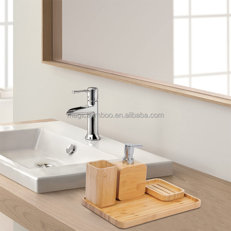 4pcs Natural Bamboo Bathroom Accessories Set For Hotel House Office Toilet