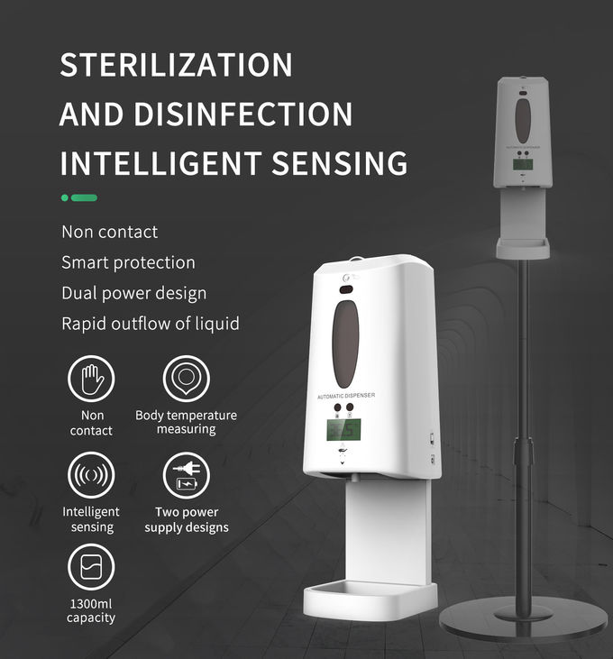 ABS Material White Color 1300ml Hand Sanitizer Dispenser With Thermometer