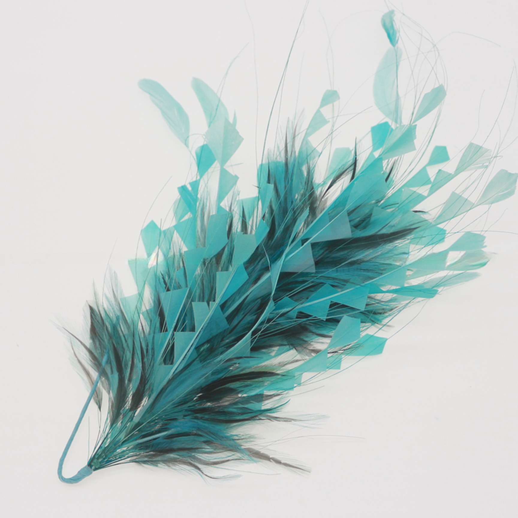 Party Decorations Stripped Coque and Hackle Feather Flower Mount with Wire Accessory