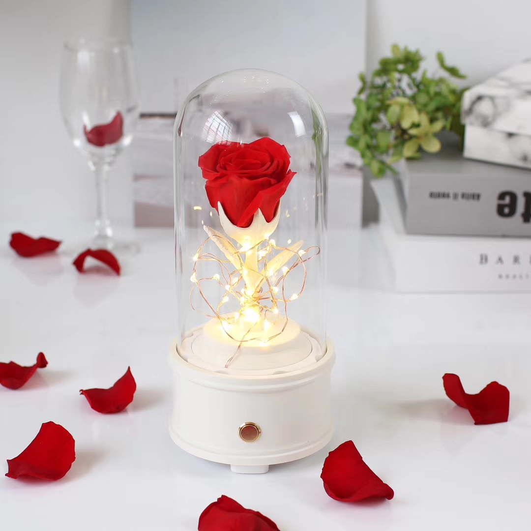 Customized Color Preserved Rose Glass Dome Bluetooth Speakers For Home Decoration