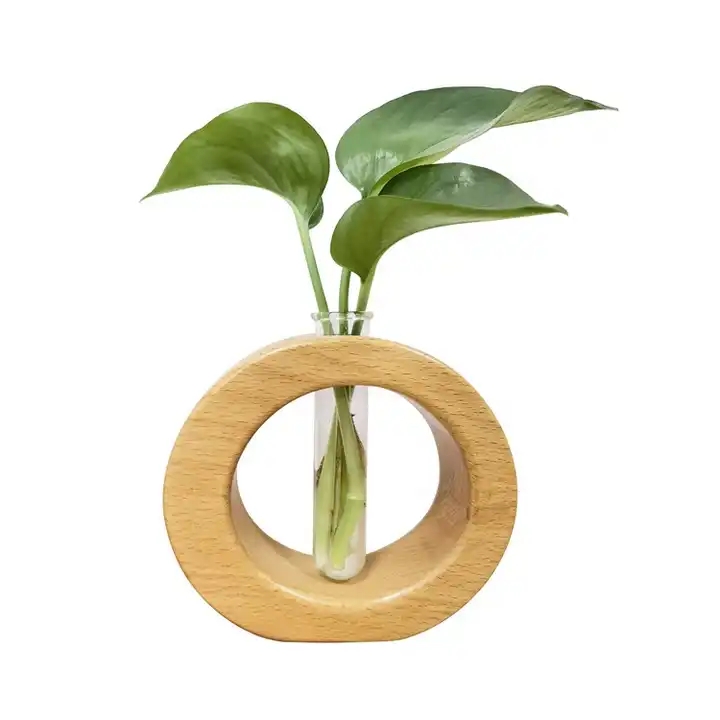 Exquisite Nordic style table stand glass test tube vase wooden hydroponic plant holder