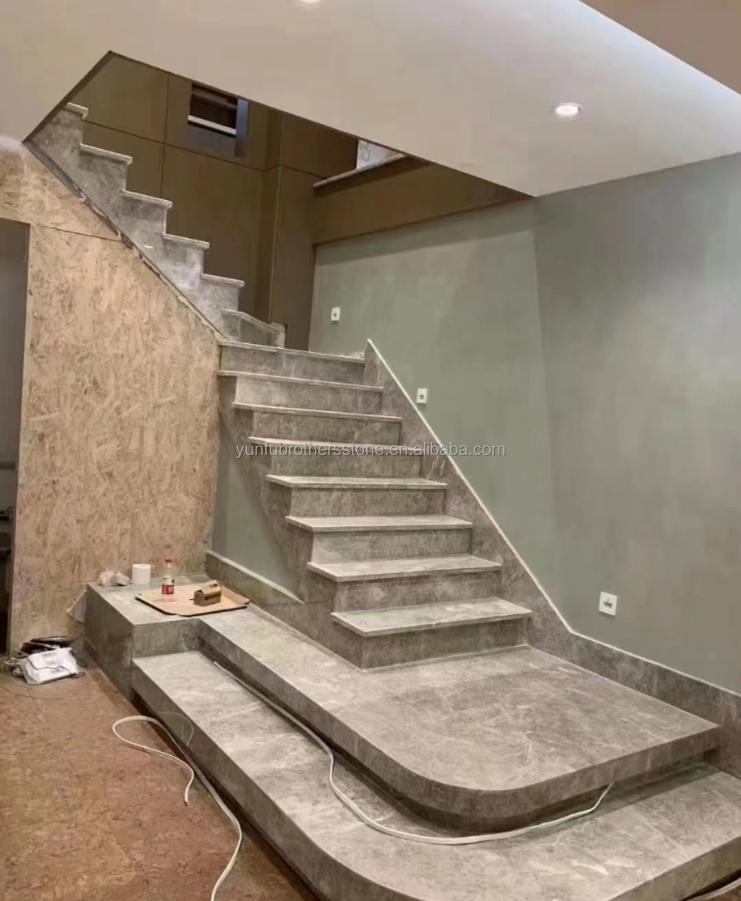 Natural Stone Straight Stair Modern Indoor Grey Marble Anti Slip Staircase Tiles