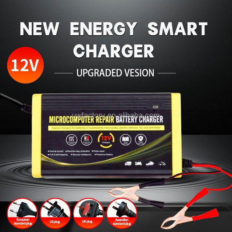 LCD Display Intelligent Battery Charger 12V 6A 8A for Microcomputers Motorcycles Trucks and Cars 90% Charging Efficiency