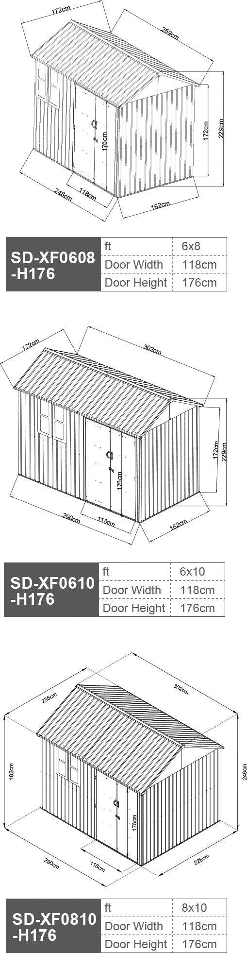Anthracite Grey Metal Shed 6x8ft 6x10ft 8x10ft With 2pcs Plastic Door Handle