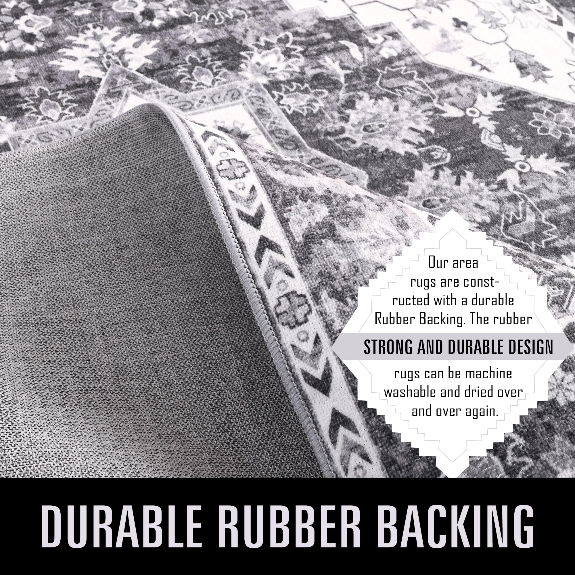 Cushioned Vintage Area Rug for Home Floor Non Slip and Washable Living Room Carpet