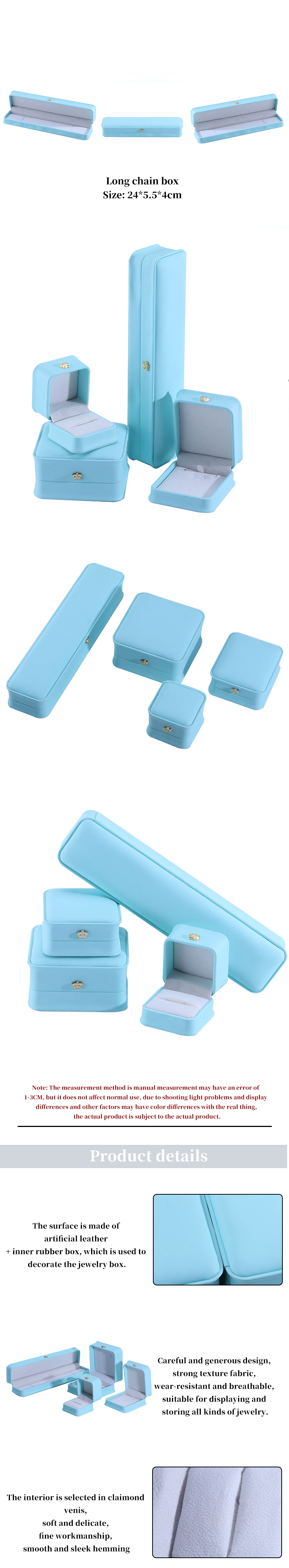 Jewelry Package in Cyan with Crown Design Hanhong Custom Logo Luxury PU Leather Suit Box