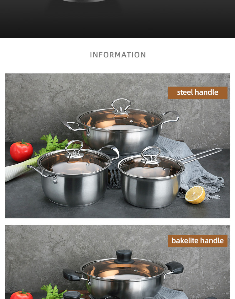 Amazon Top Seller Multipurpose 6Pcs Flat Bottom Milk Soup Pot Stainless Steel Cookware Sets With Glass Lid