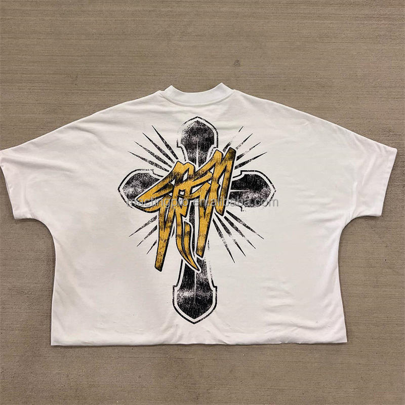 300 gsm Oversized Heavyweight 100% Cotton T-Shirt with Custom Print Boxy Fit Crop Tee