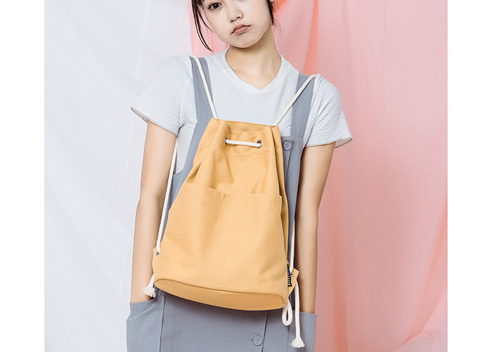 Lightweight Canvas Drawstring Backpack , School Bags For Girls PU Leather Pocket