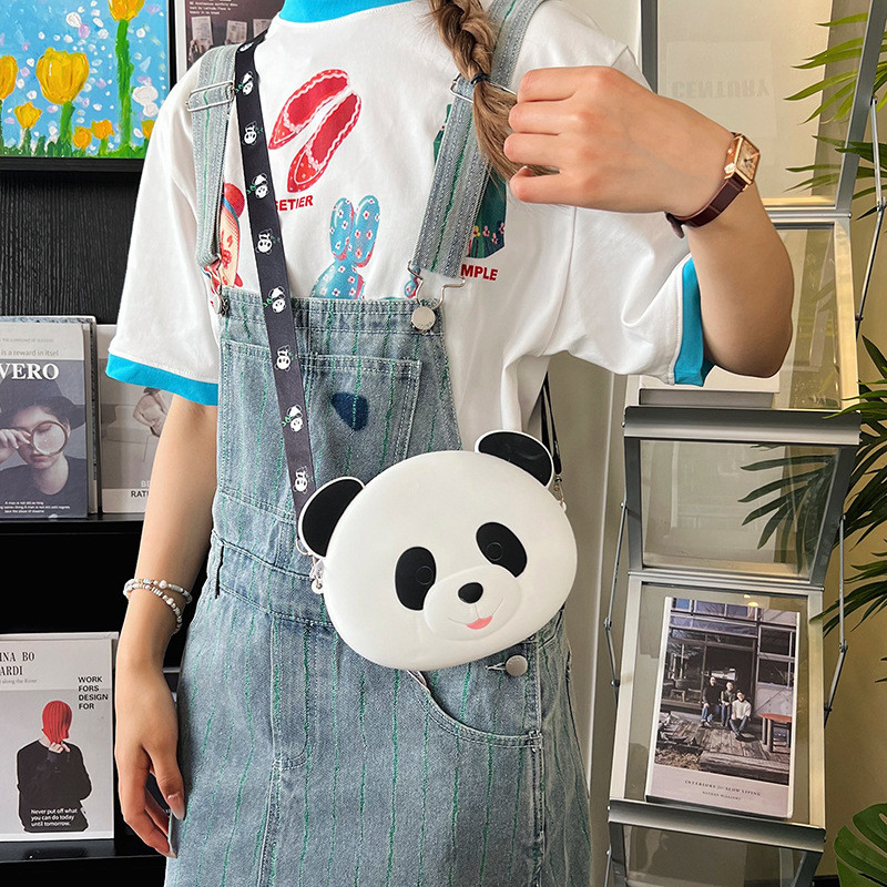 Panda Durable Silicone Pencil Case For Kids Crossbody Purse Bag Shoulder Handbag Coin Wallet Bag Makeup Storage Bag