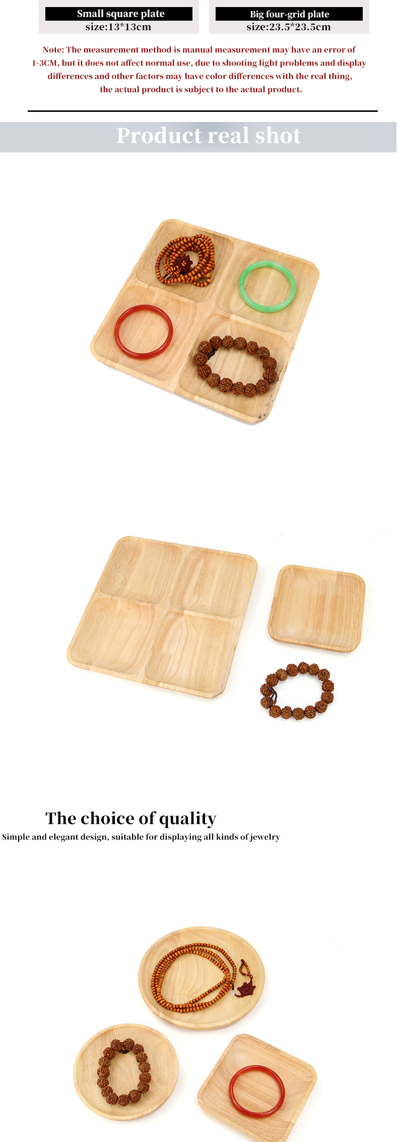 Multiple Shapes Jewelry Display Plate Wooden Bracelet Display Exhibition Tray