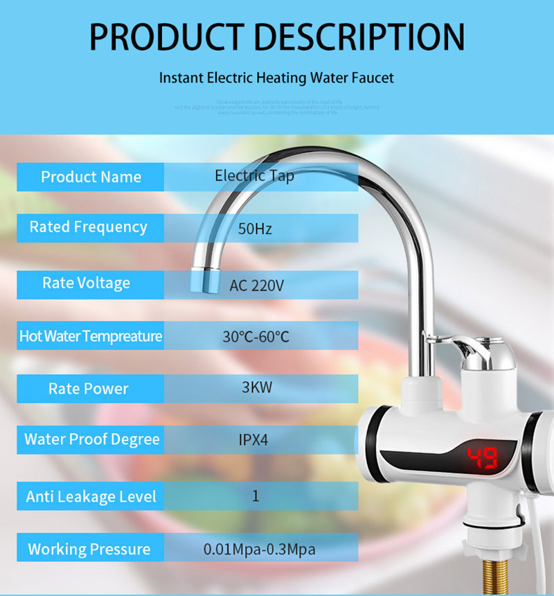 Kitchen Use 3000W Electric Hot Water Tap IPX4 With Touch Sensor